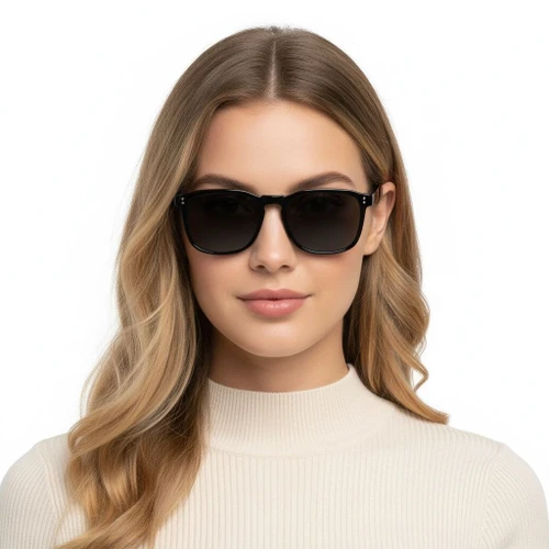 Lunettes de soleil rectangulaires en plastique noir #BS2503-0266