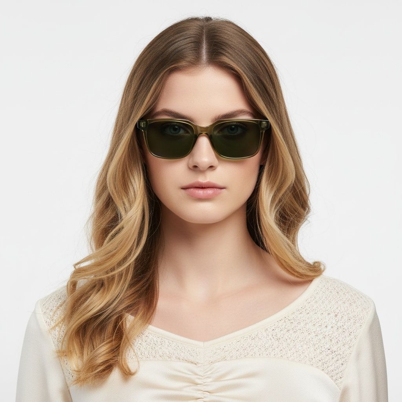 Rectangular Green Plastic Sunglasses #BS2503-0395