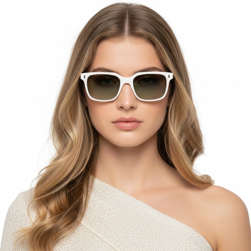 Rectangular White Plastic Sunglasses #BS2503-0396