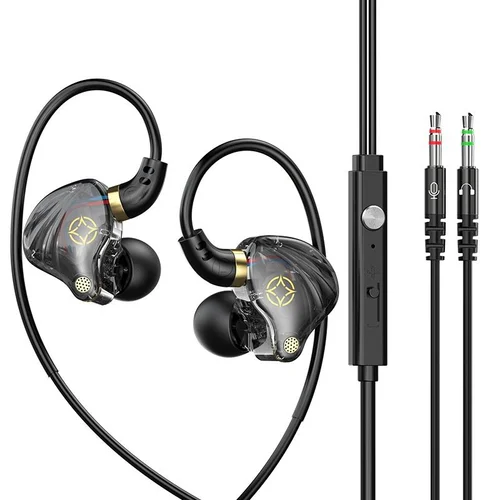 Wired Gaming In-Ear Monitors with HD Mic, 10mm Dynamic Drivers HiFi Stereo Sound, 2.5m Long Cable for PC Desktop and Laptop