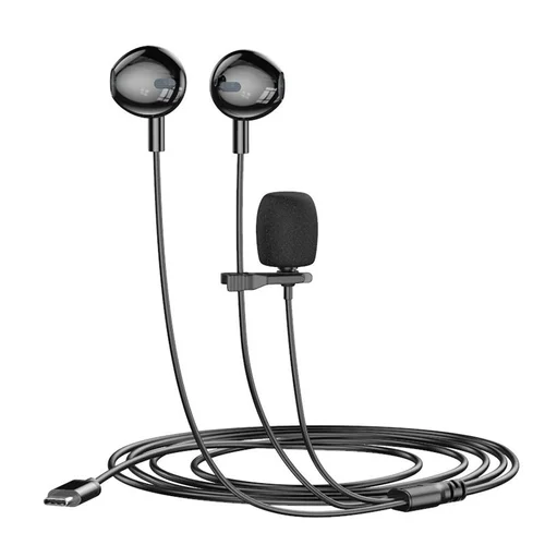 Auriculares intrauditivos con micrófono de solapa con clip, controladores PEEK de 14,2 mm, cancelación de ruido, cable de 1,5 m, conector USB tipo C de 3,5 mm para grabación y transmisión en directo.