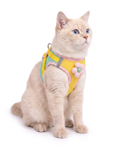 Cute Flower Pet Harness & Leash Set - Breathable Mesh for Cats