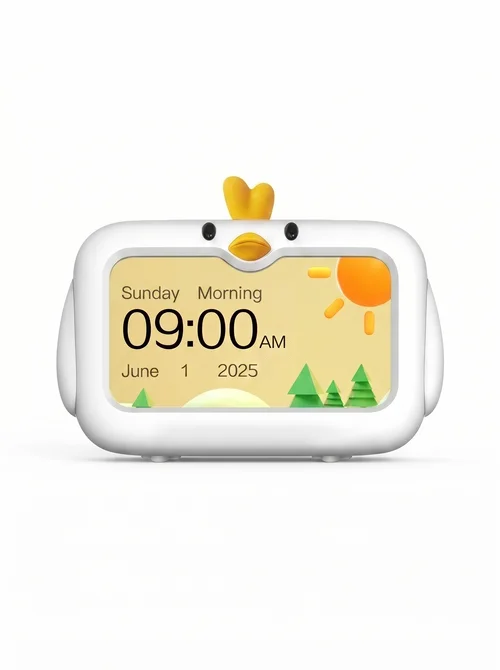 4.3-Inch Kids Sleep Training Alarm Clock - 3-Color Night Light & White Noise Sound Machine, Dual Alarms, Child Safety Lock, Type-C Charging, White
