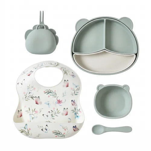 Baby Silicone Feeding Set with Suction Plate & Bib