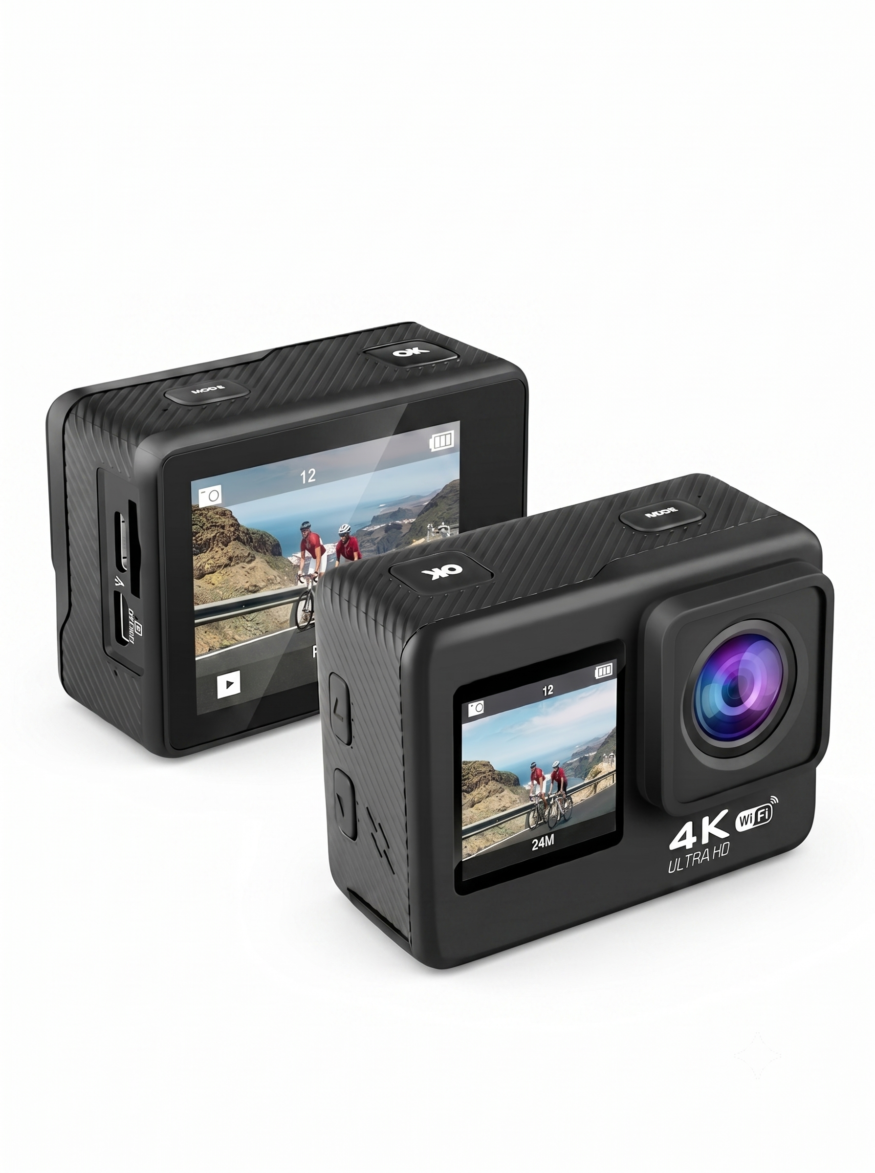 Cámara de acción 4K, sumergible hasta 30 m, doble pantalla HD, lente gran angular de 170°, WiFi, cámara para vlogs deportivos subacuáticos.