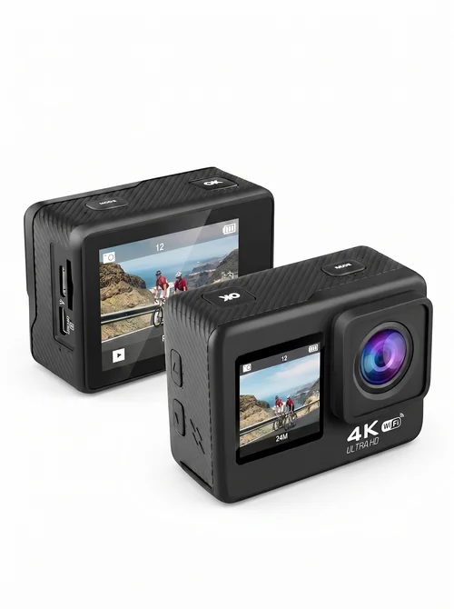 Cámara de acción 4K, sumergible hasta 30 m, doble pantalla HD, lente gran angular de 170°, WiFi, cámara para vlogs deportivos subacuáticos.
