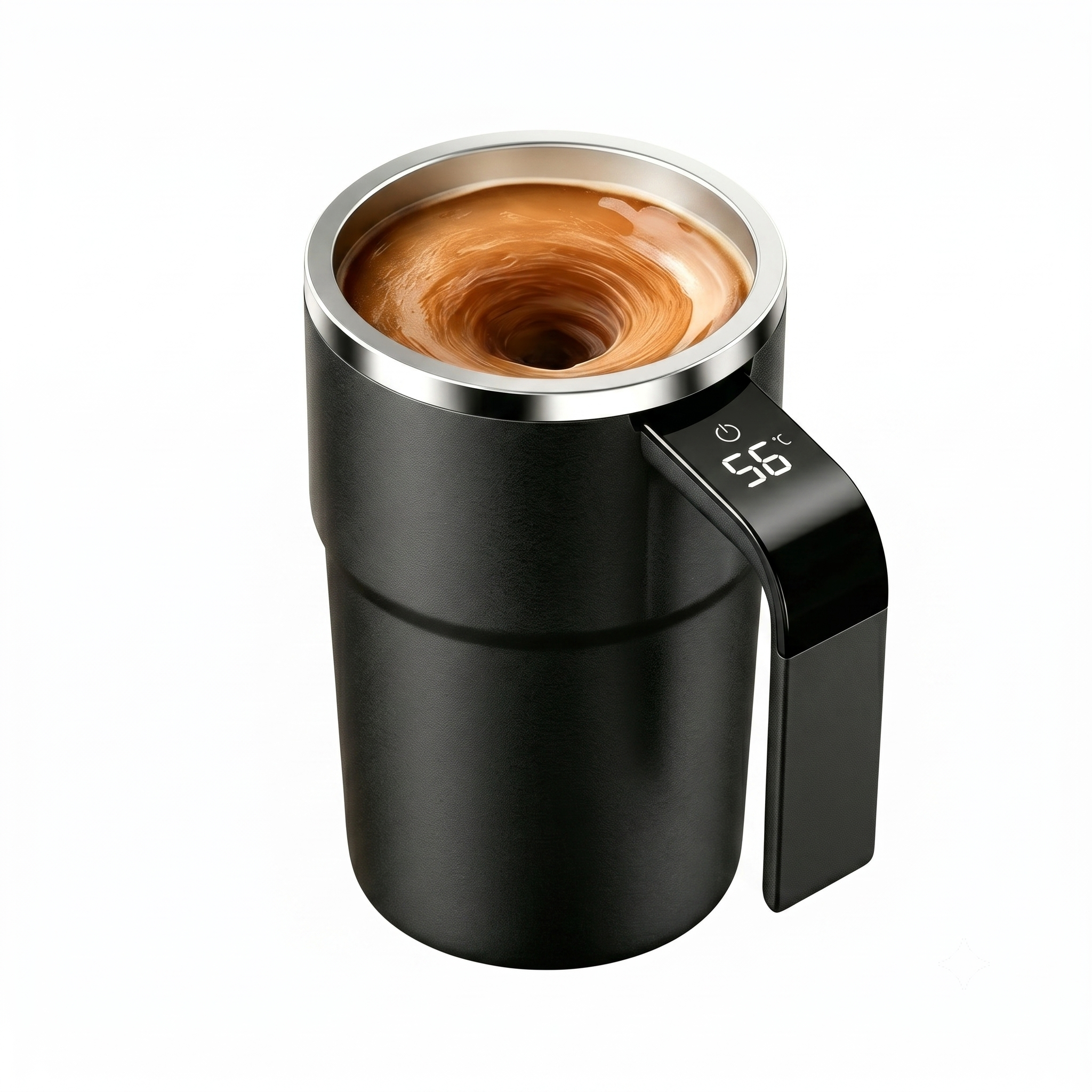 Smart Self-Stirring Coffee Mug with Digital Temperature Display, 304 Stainless Steel, IP67 Waterproof, Type-C Rechargeable Portable Auto Magnetic Mixing Cup