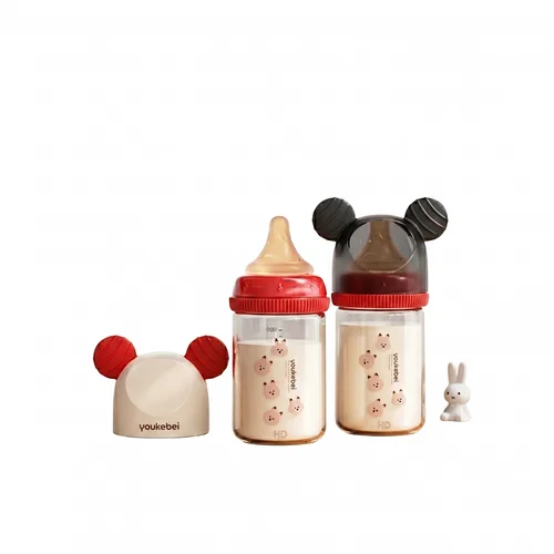 Love Nine Baby Glass Feeding Bottle with Mickey Ears Cap