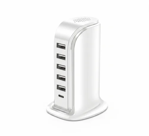 6-Port USB-C & USB-A Fast Charger Hub, 20W Desktop Charging Station for Multiple Devices, White/Black