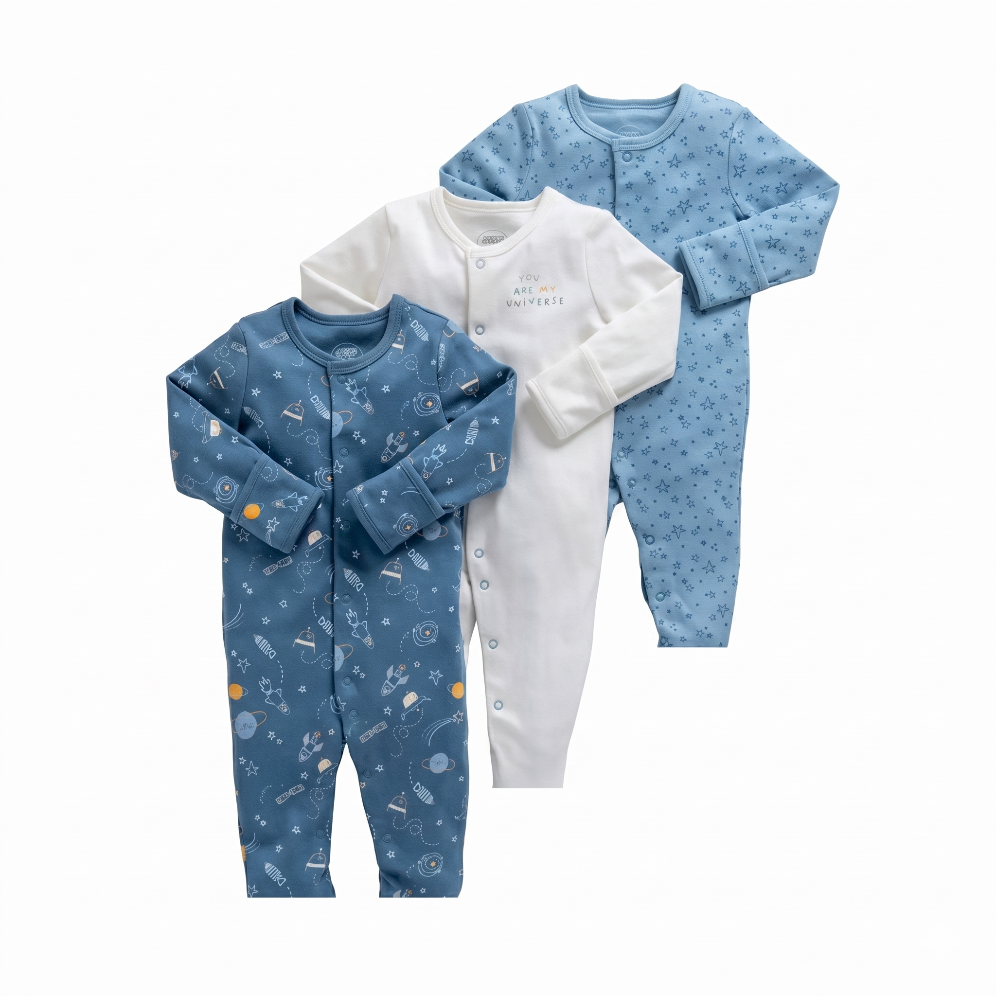 3-Pack Baby Long Sleeve Snap Rompers 2 - Soft Cotton Sleepsuits
