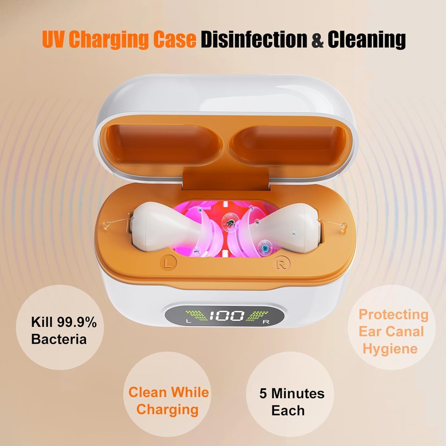 GM-990 Pair Beige AI Noise Reduction Hearing Aids UV Sterilization 120H #26240015