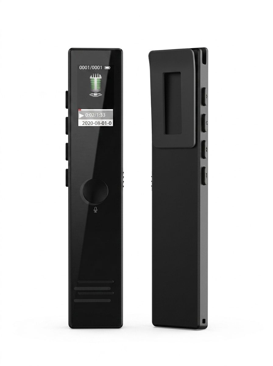 Compact Digital Voice Recorder with LED HD Screen, MP3 Playback, Smart Noise Reduction, 13-Hour Continuous Battery Life, N8S Black