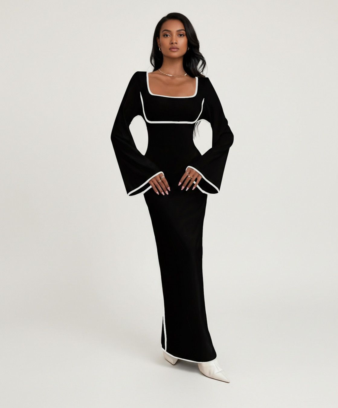 Tejidos de punto negros Poliéster (fibra de poliéster) Estilo de trabajo Vestidos L GWC-00012