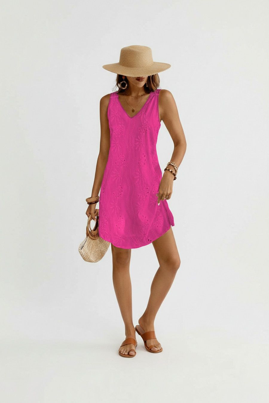 Vestido informal de poliéster con flores grandes en color rojo y rosa, talla L, GWC-00007