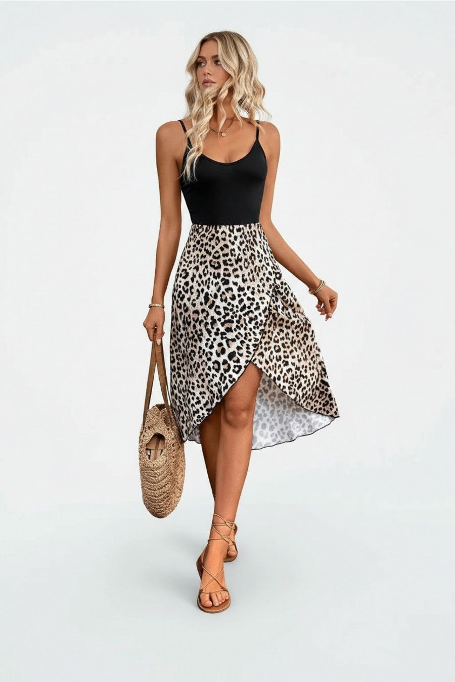 Estampado de leopardo negro Tejido de punto Poliéster (fibra de poliéster) Vestidos de fiesta L GWC-00012