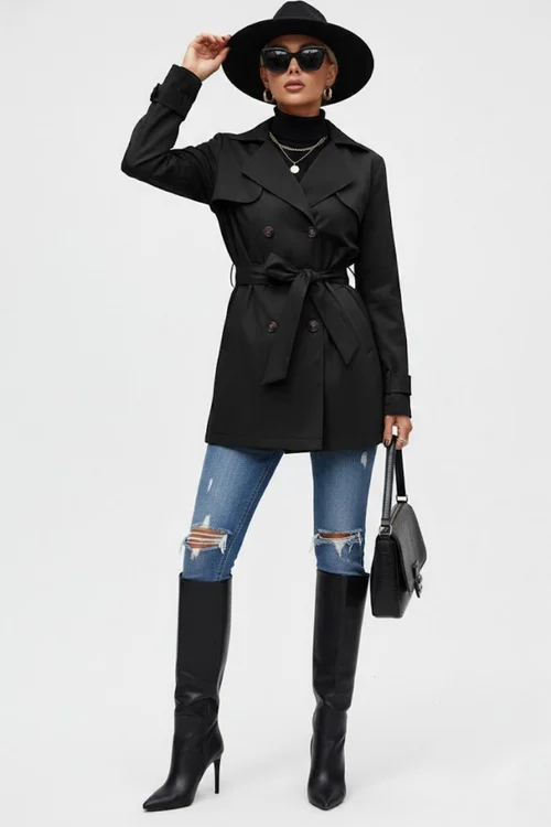 Cappotto trench doppiopetto casual da donna con cintura GWC-00001