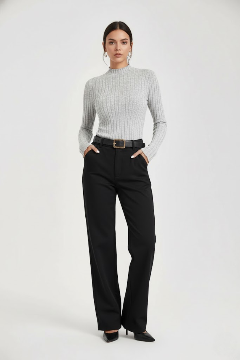 Women's Wear Elastic Ribbed Slim-Fit Long-Sleeve Pullover Top GWC-00016