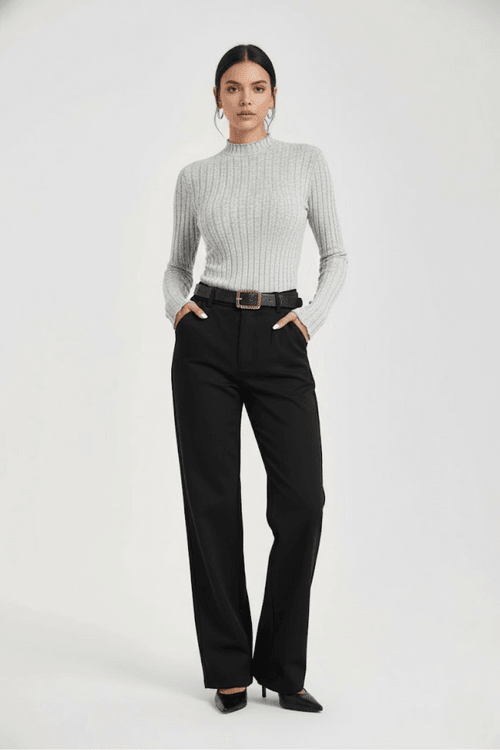 Women's Wear Elastic Ribbed Slim-Fit Long-Sleeve Pullover Top GWC-00016