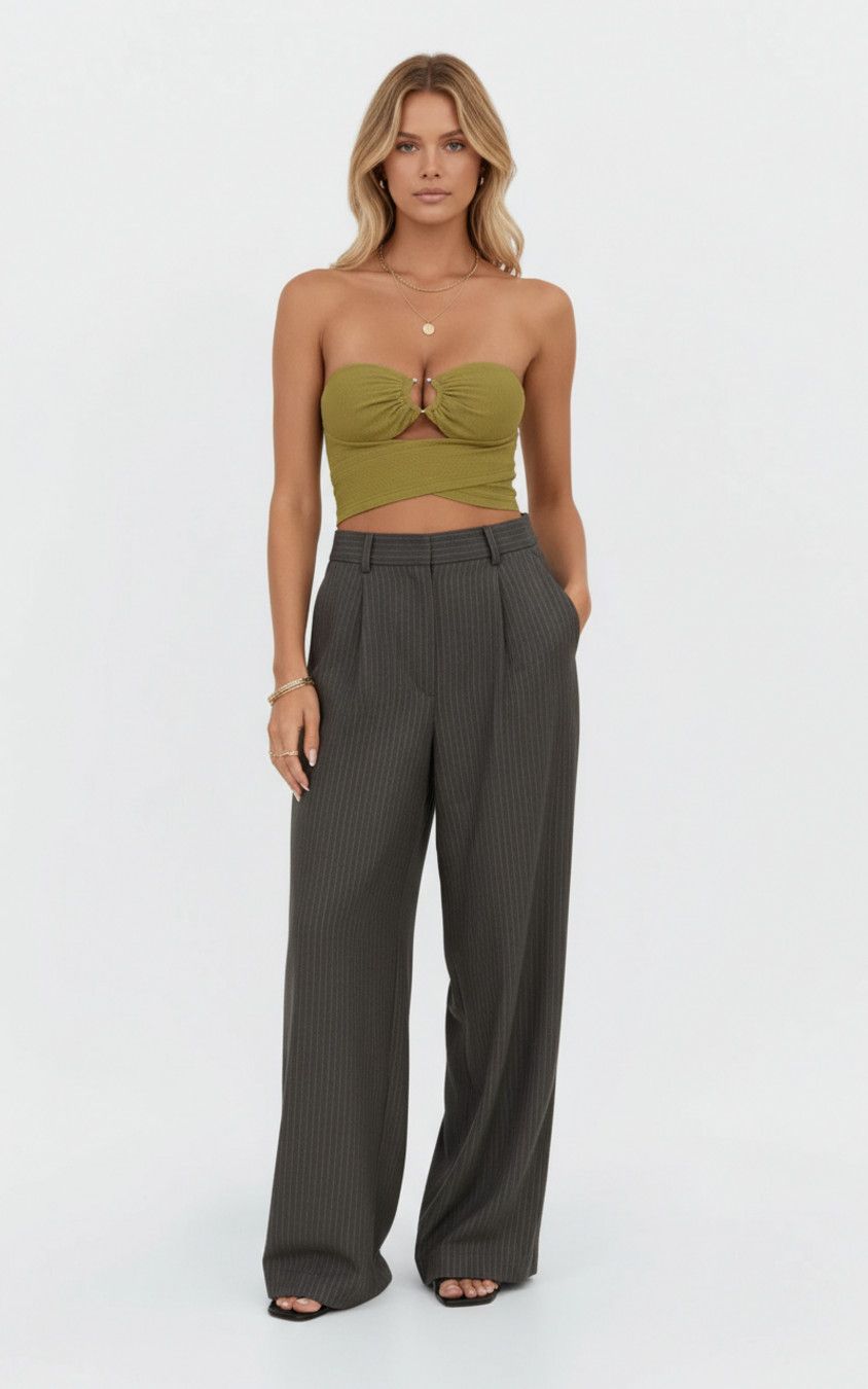 Olive Green Polyester Polyester (polyester fiber) Party Style Tops L GWC-00010