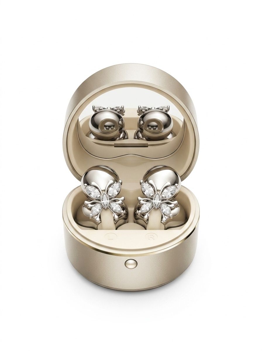 Butterfly Clip-On Wireless Earbuds with Makeup Mirror Case Model#M186
