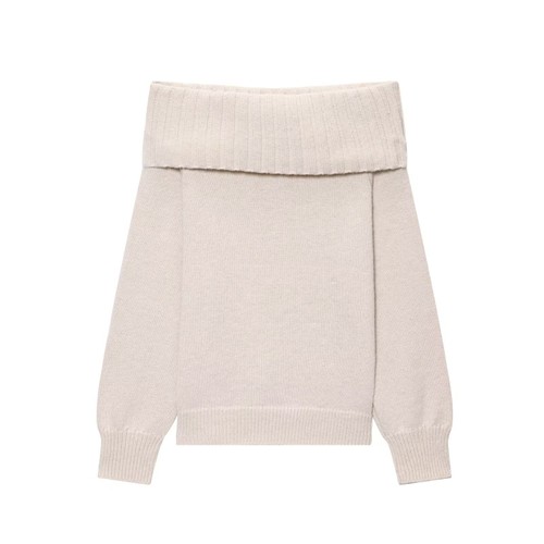 Suéter de punto con hombros descubiertos y top oversize de color liso KUN-00005