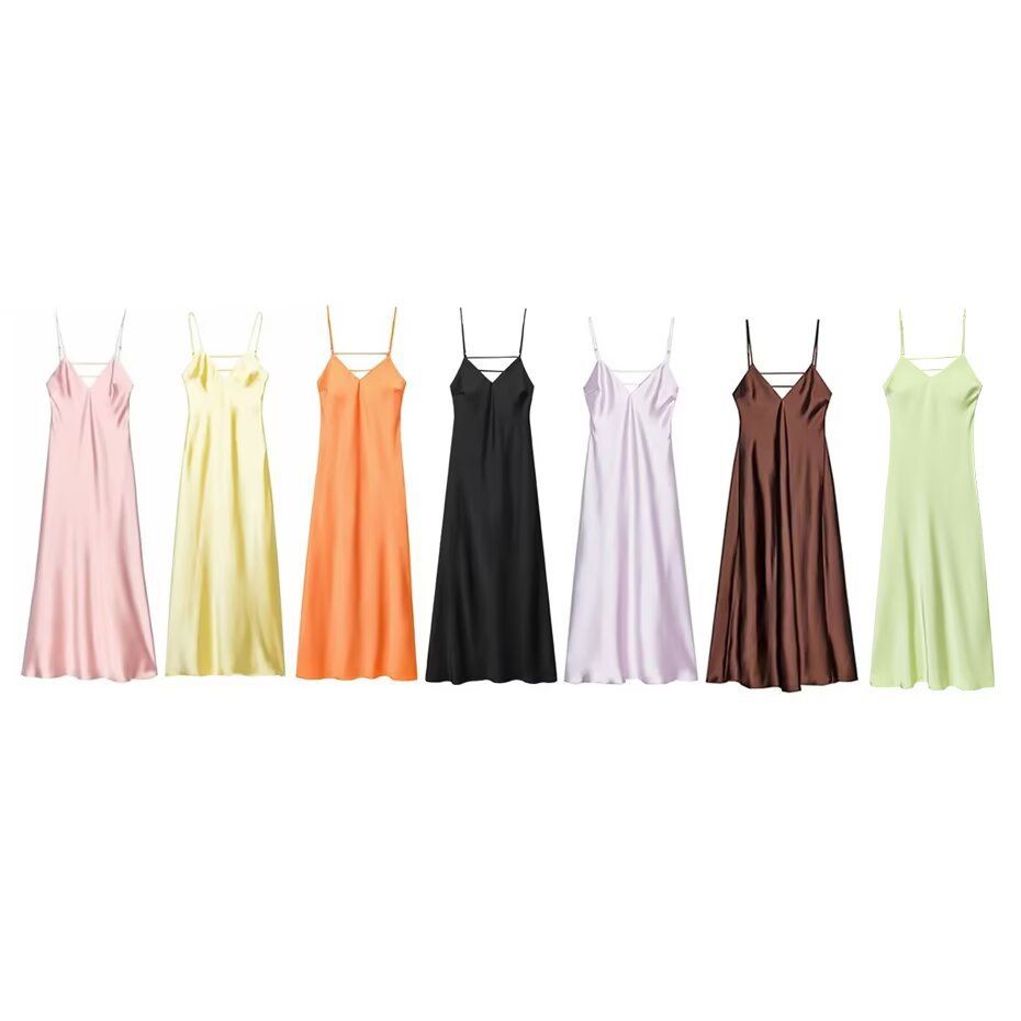 Satin Midi Dress Elegant Style KUN-00052