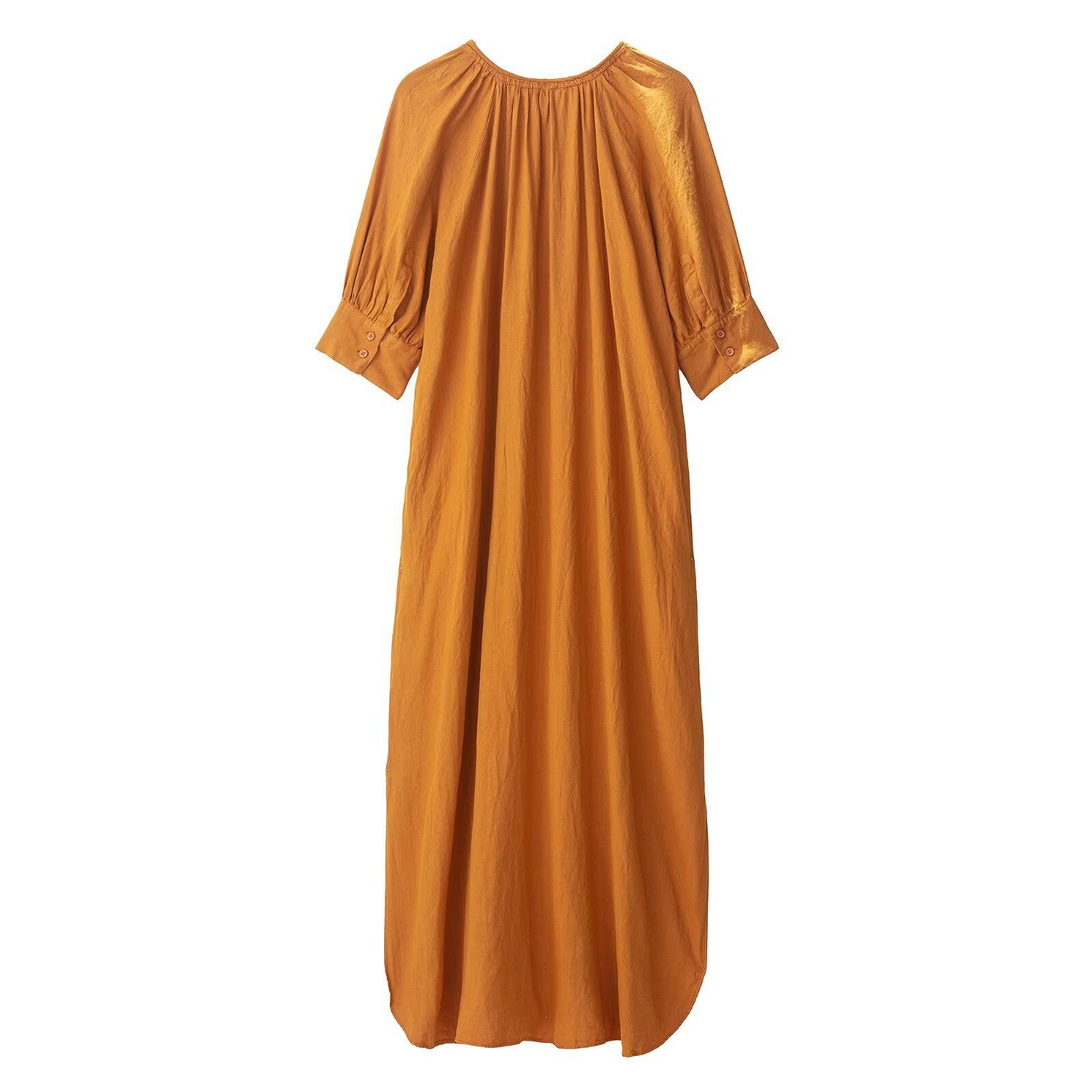 Vestido de lino estilo camisa Maxi vestido KUN-00032