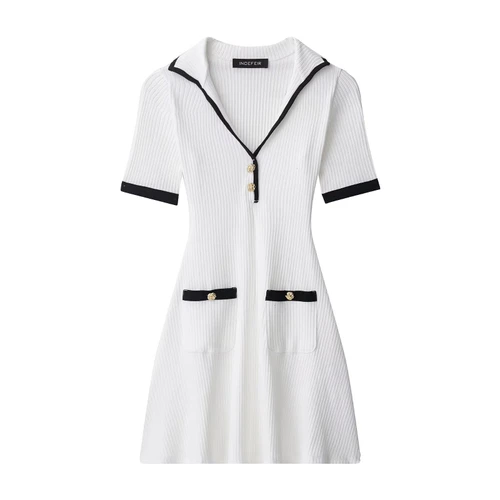 Ribbed Knit Dress with Metal Button Detail KUN-00133