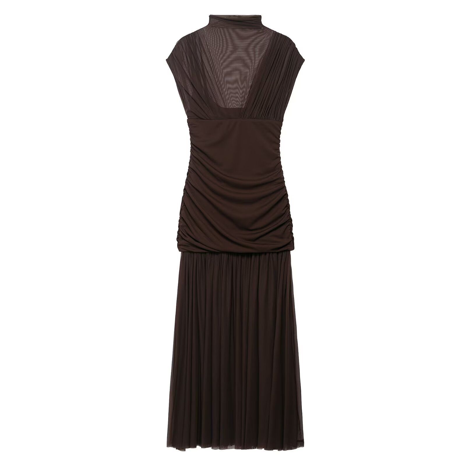 Silk Mesh Panel Dress - Versatile European Style KUN-00159