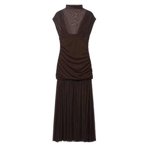 Silk Mesh Panel Dress - Versatile European Style KUN-00159