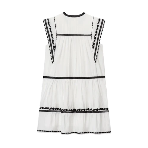 Embroidered Color Block Dress - Versatile European Style KUN-00132
