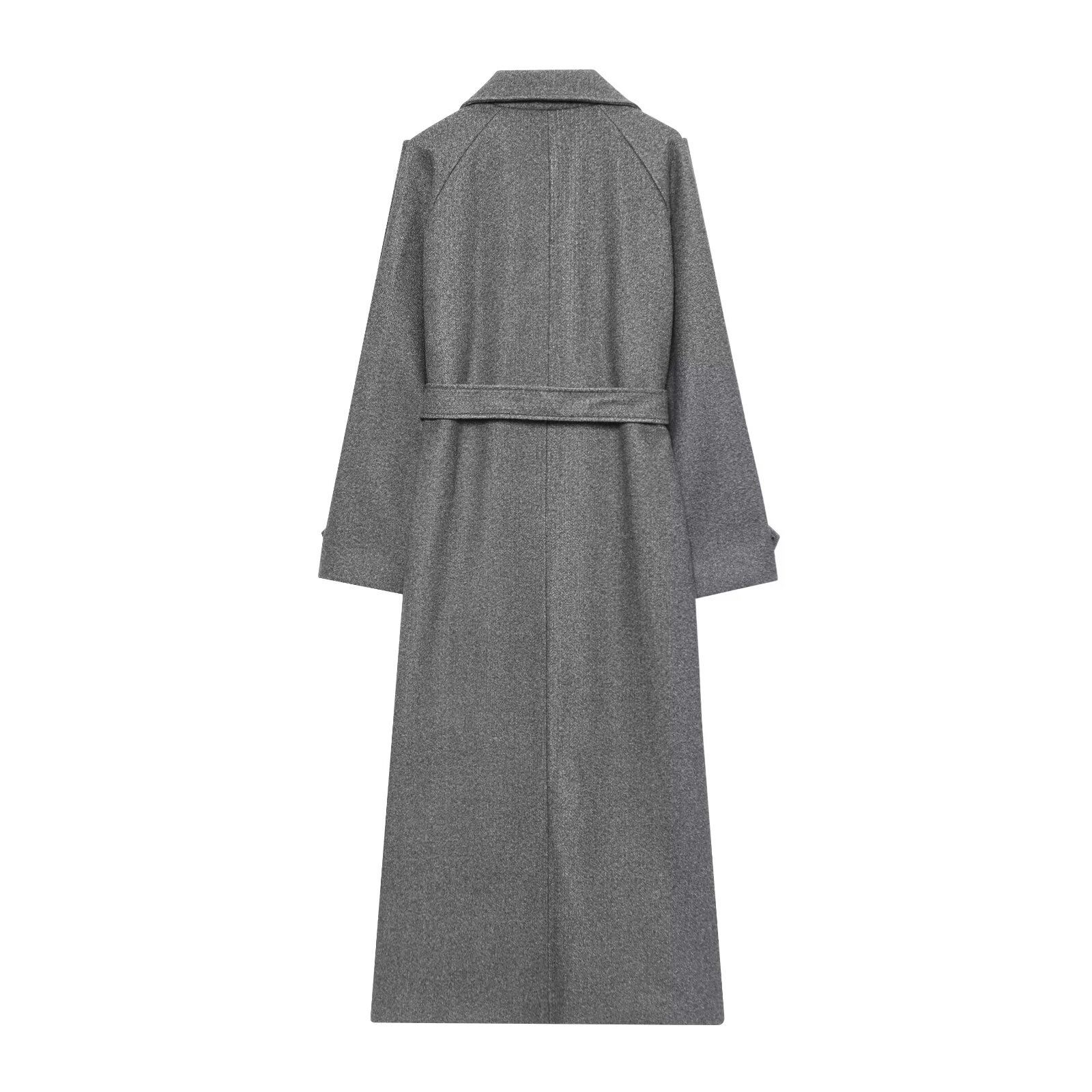 Cappotto in misto lana con cintura, stile retrò chic, modello KUN-00019
