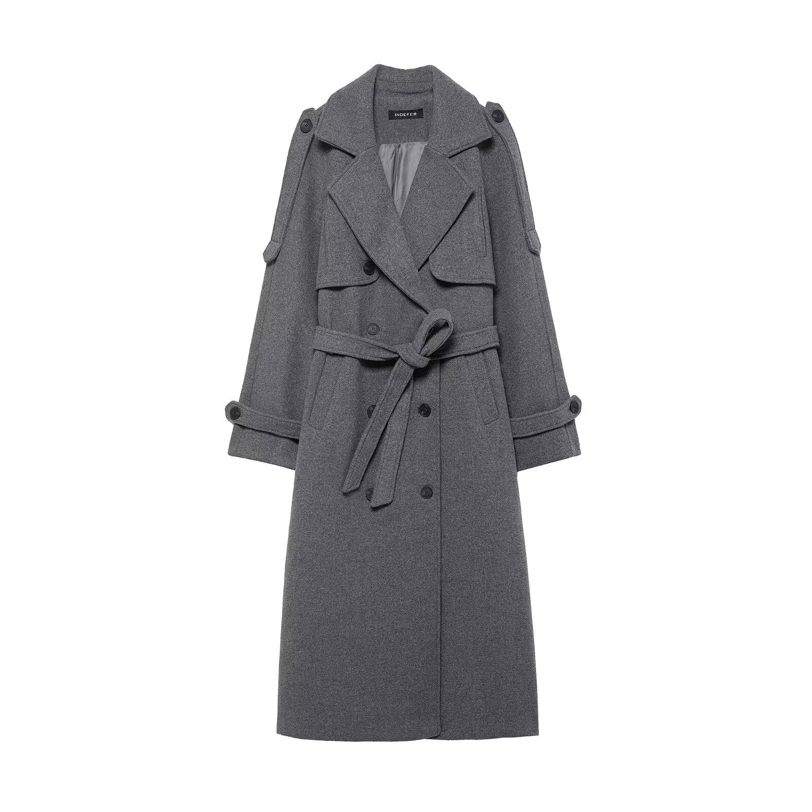 Women's Trench Coat with Belt - Double Breasted Fashion Overcoat KUN-00055