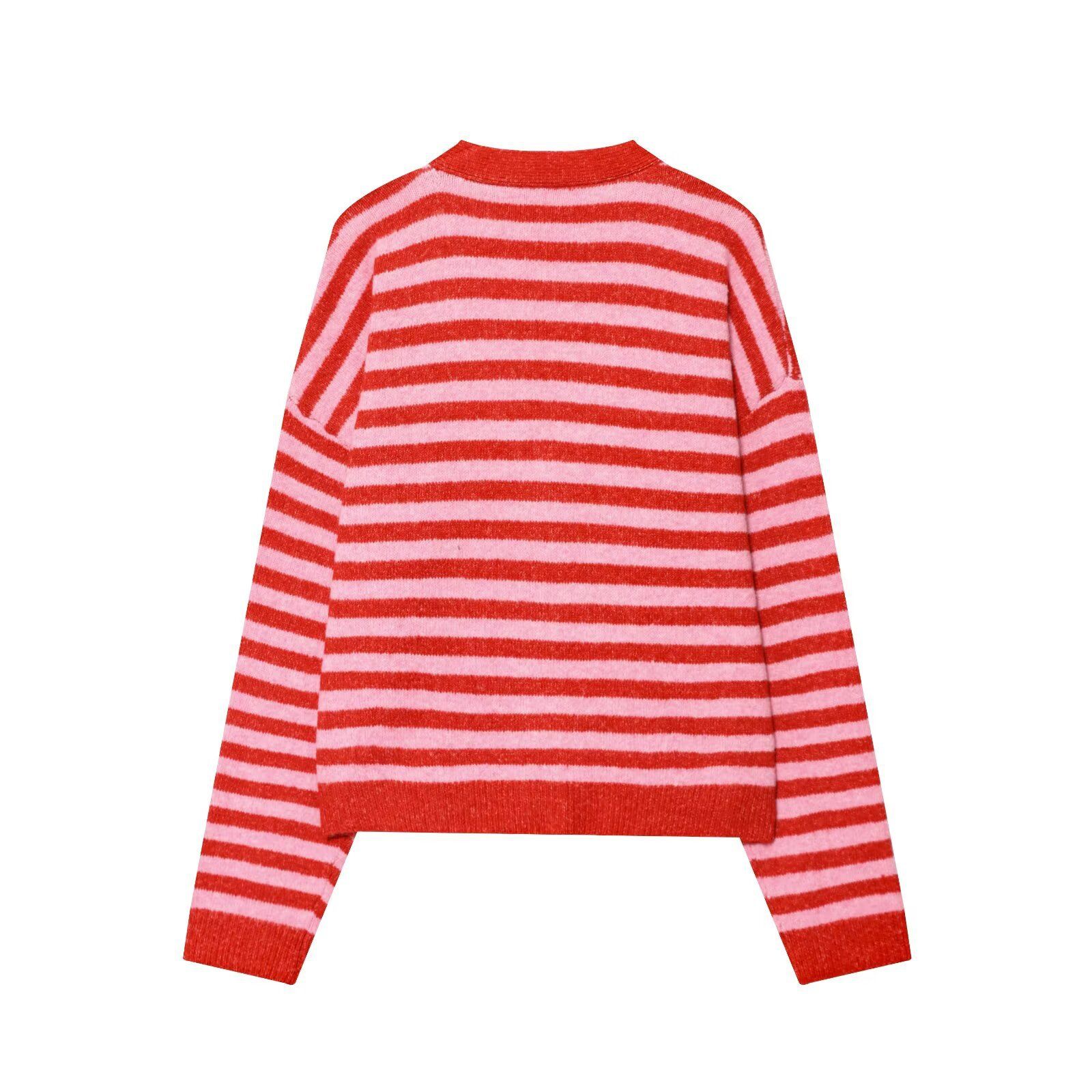 Striped Knit Cardigan - Oversized Casual Sweater KUN-00079