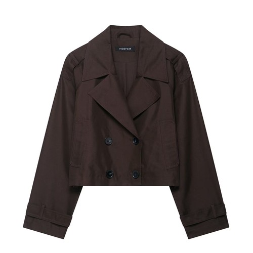 Women's Trench Coat Double Breasted Short Fashion Casual Jacket KUN-00076