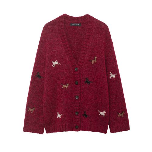Mohair Knit Cardigan - Stylish Women's Horse Design KUN-00087