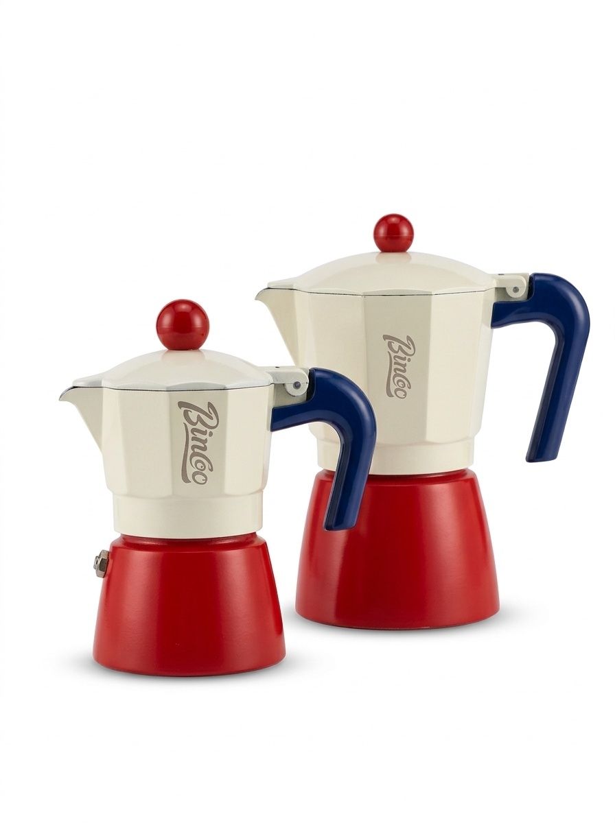 Binco Retro Red & Cream Moka Pot Espresso Maker with Hot Plate