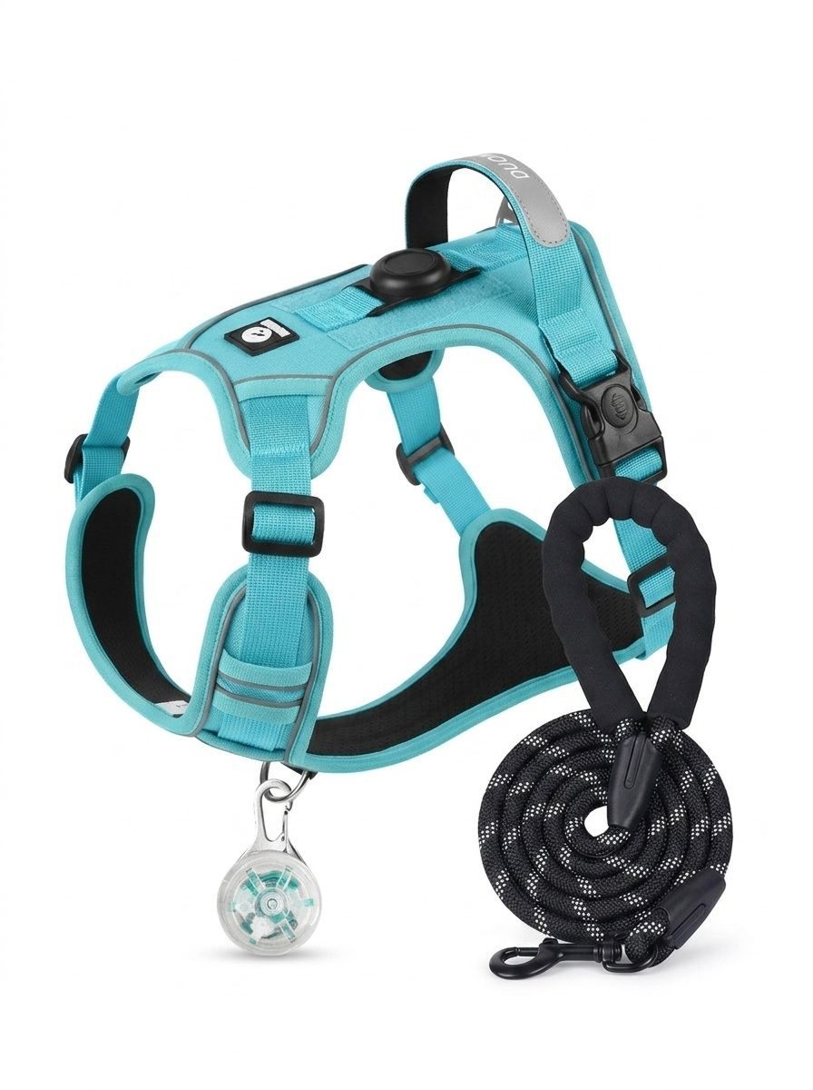 No-Pull Dog Harness with AirTag Holder & Reflective Leash