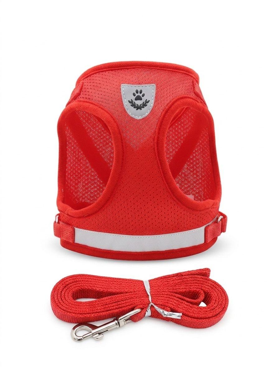 Breathable Mesh Pet Harness & Leash Set with Reflective Strip