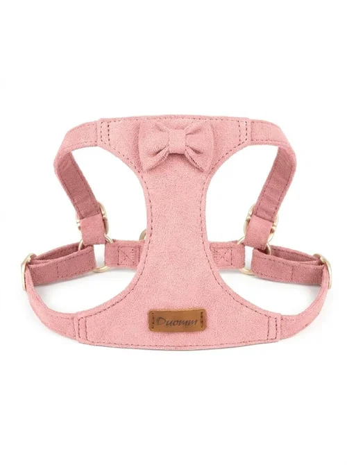 Soft Suede Pet Harness & Leash Set with Bow for Small Dogs