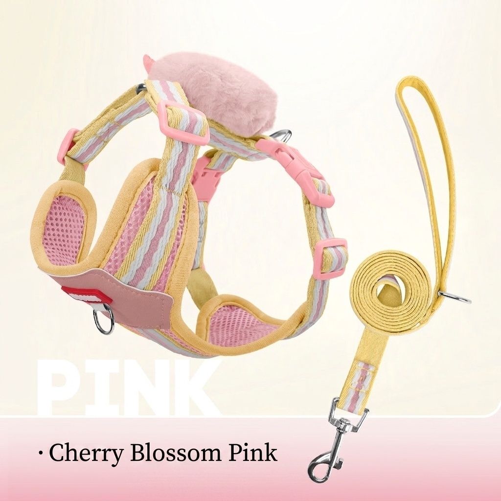 Cute Pet Harness & Leash Set with Plush Toy - Breathable Mesh