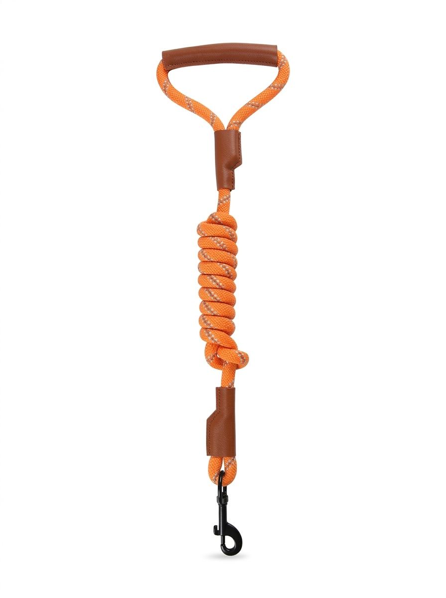 Durable Reflective Dog Leash with Comfortable Leather Handle
