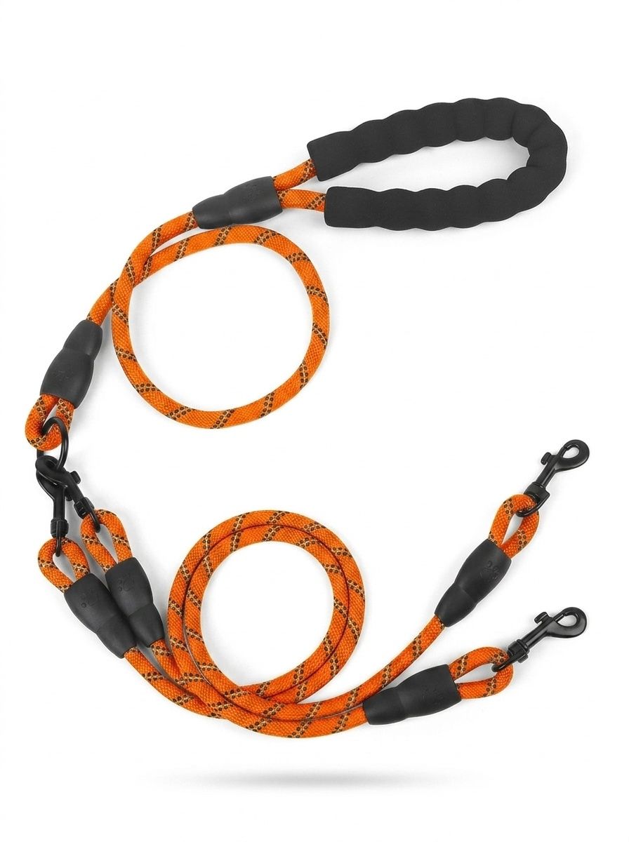 Durable Multi-Dog Leash with Padded Handle & Reflective Rope