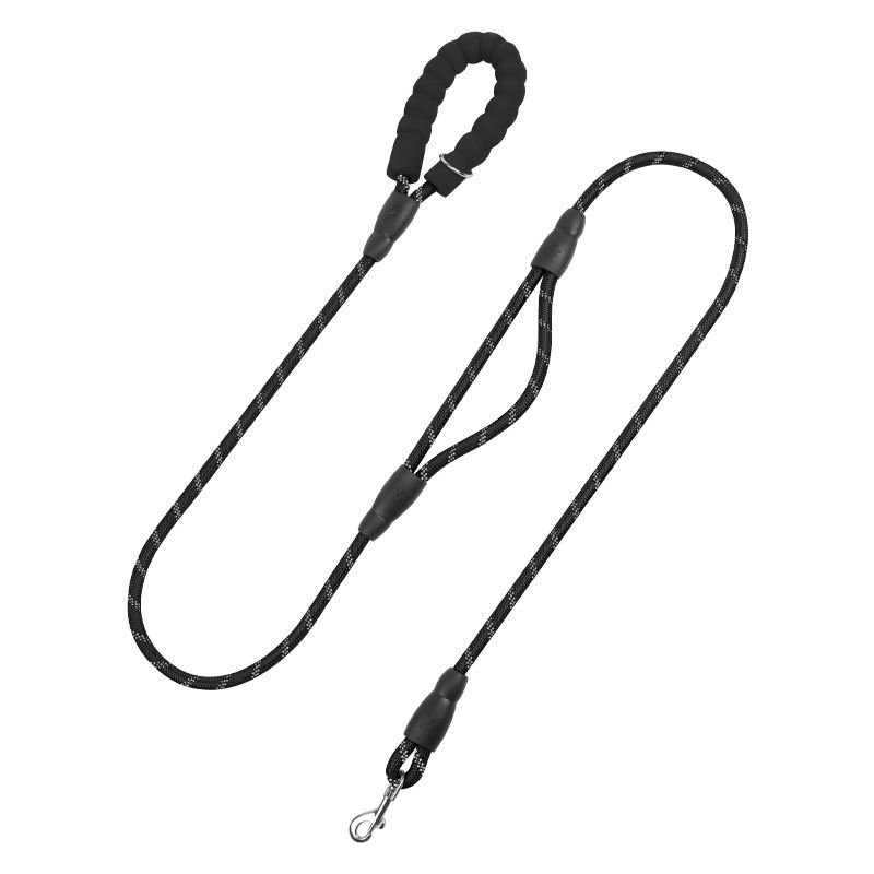 Dual Handle Reflective Nylon Dog Leash with Padded Grip