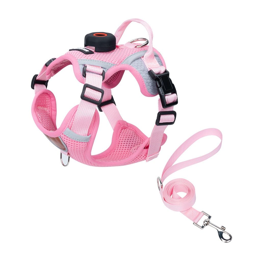 Breathable Mesh Dog Harness with AirTag Holder & Leash Set