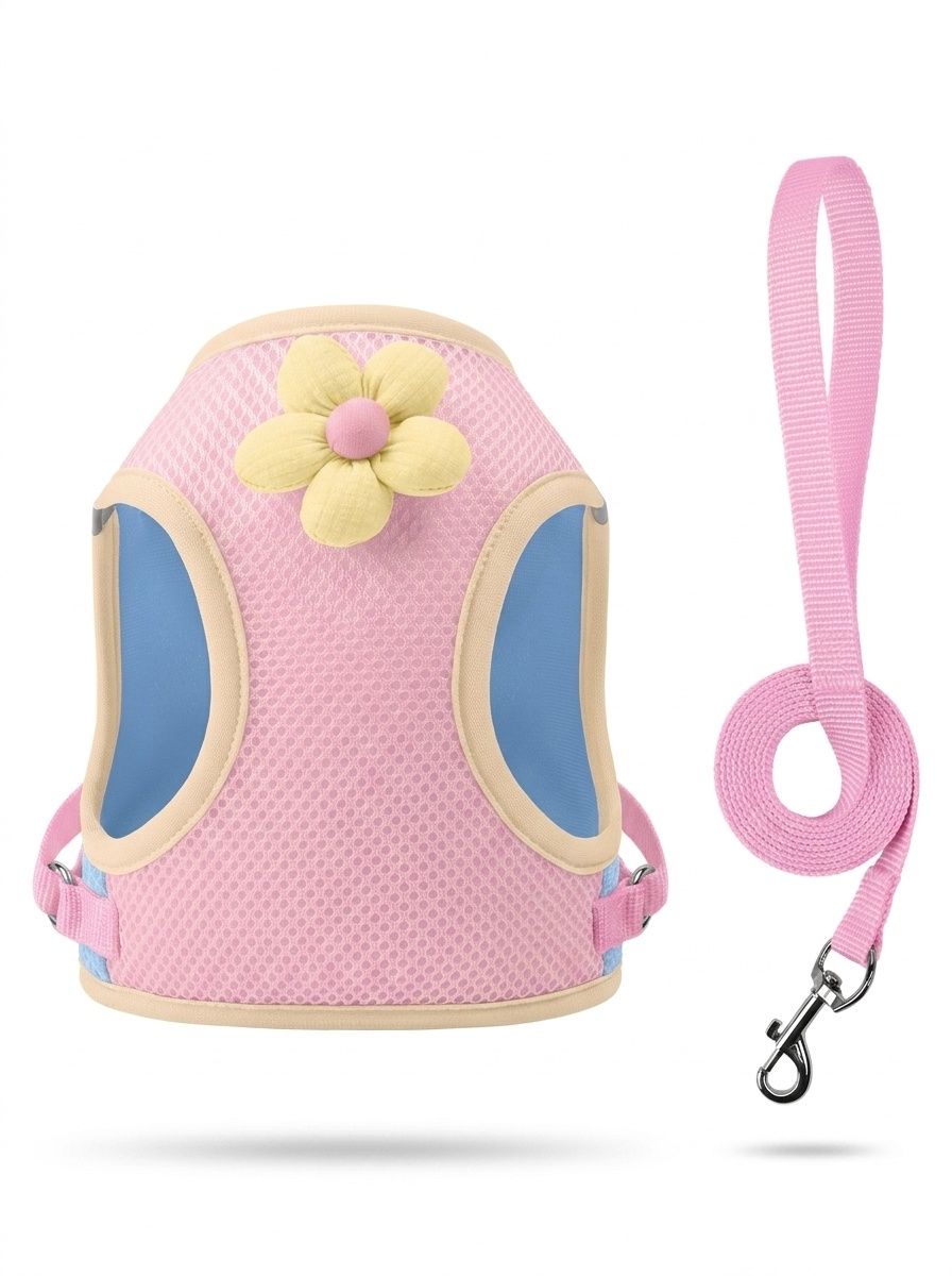 Cute Flower Pet Harness & Leash Set - Breathable Mesh for Cats