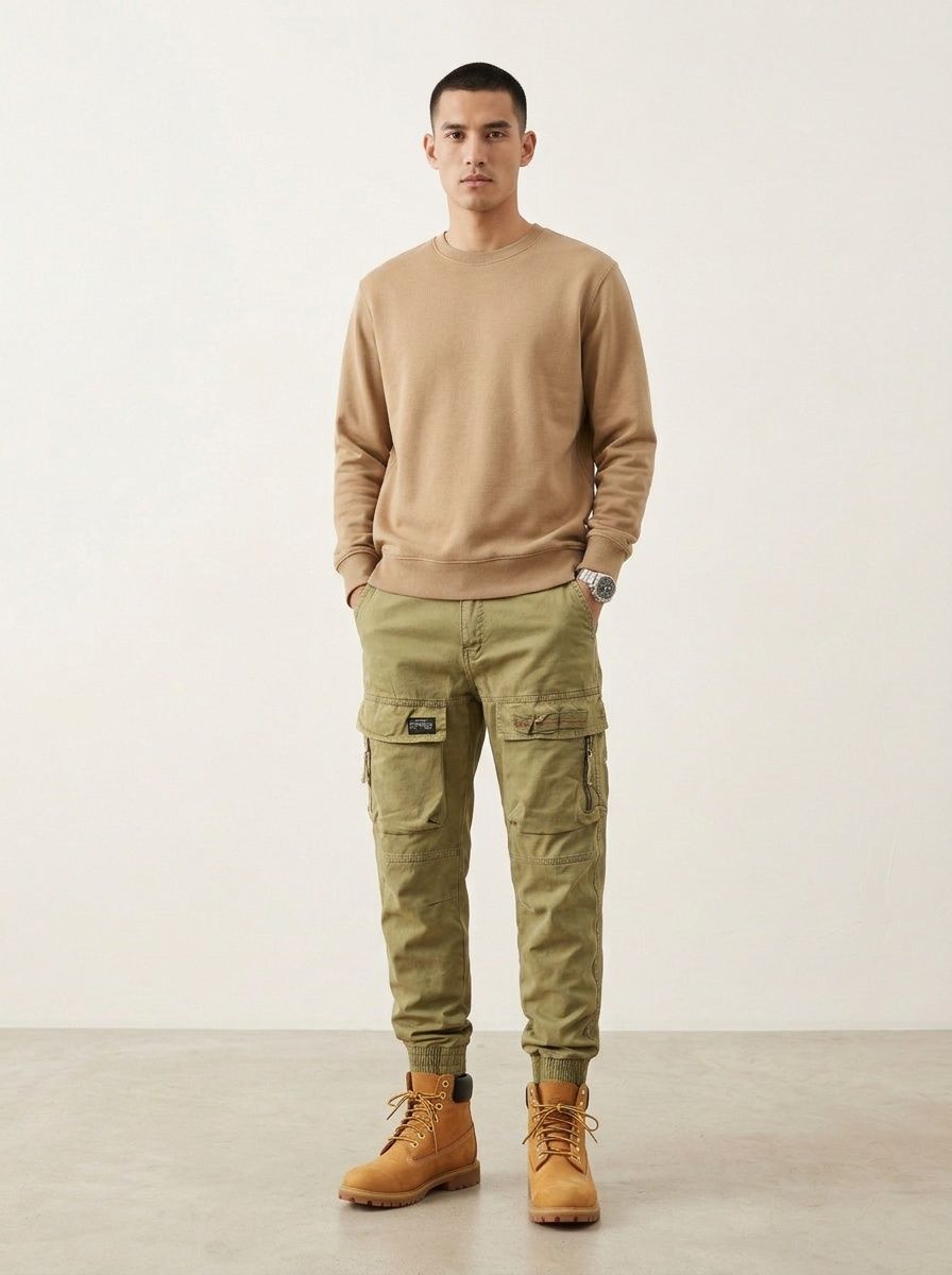 Vintage-Inspired Multi-Pocket Elastic Cuffed Men's Cargo Pants for Casual Sports Wear