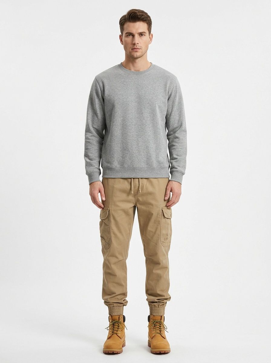 Relaxed Fit Stretch Cuffed Men's 3D Fitting Cargo Pants for Casual Outdoor Wear