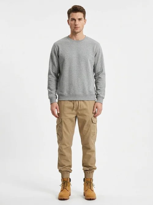 Relaxed Fit Stretch Cuffed Men's 3D Fitting Cargo Pants for Casual Outdoor Wear