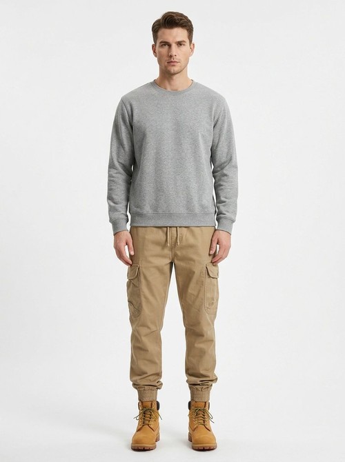 Relaxed Fit Stretch Cuffed Men's 3D Fitting Cargo Pants for Casual Outdoor Wear